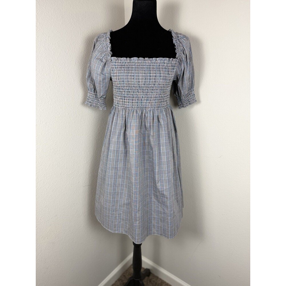 Hill House Home Athena Nap Dress Small Matilda Plaid Smocked Puff Sleeve Mini